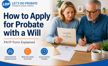 Image of older couple looking at PA1P form to apply for probate with a will